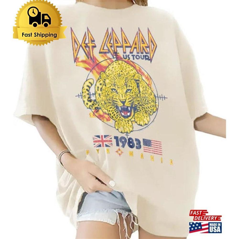 Def Leppard T-Shirt Band Tour Pyromania Leopard 83 Boxy Oversized Shirt Unisex
